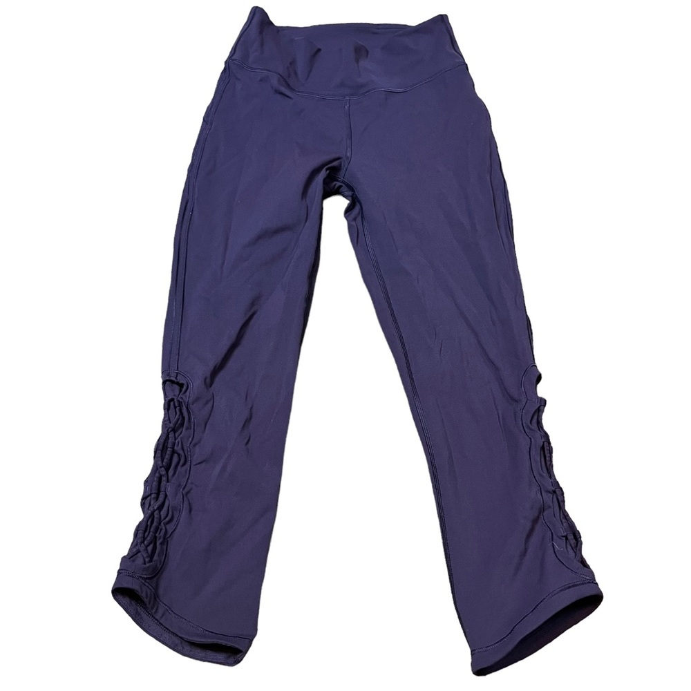 Lululemon Leggings Cropped Plum Criss Cross Mesh Mid Rise Size 6 Women